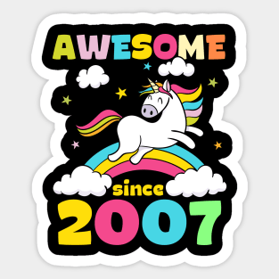 Cute Awesome Unicorn Since 2007 Funny Gift Sticker